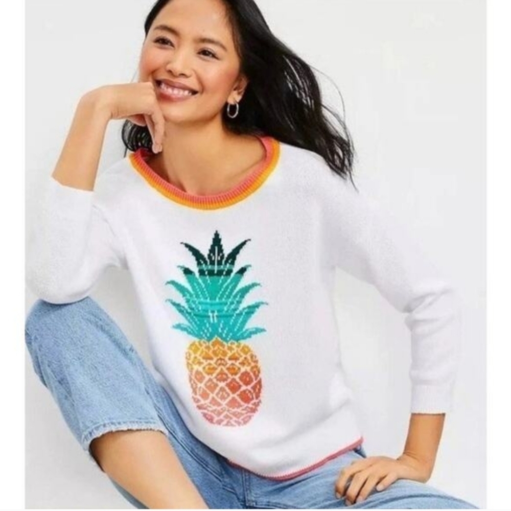 Loft Novelty Knit Pineapple Graphic Pullover Sweater